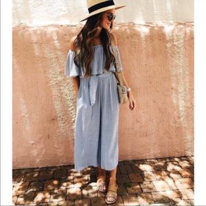 FAITHFULL THE BRAND Ezra Blue Off the Shoulder Jumpsuit